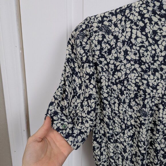 Zadig & Voltaire | Navy Cream Floral Rima Crepe Midi Shirt Dress Size Small - Picture 6 of 16